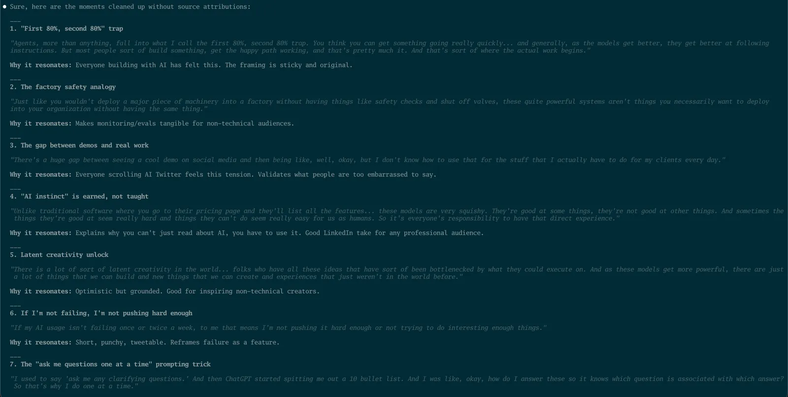Claude Code surfacing insights from a Granola transcript