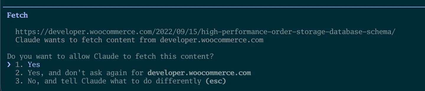 Claude Code permission prompt asking whether to allow a fetch request